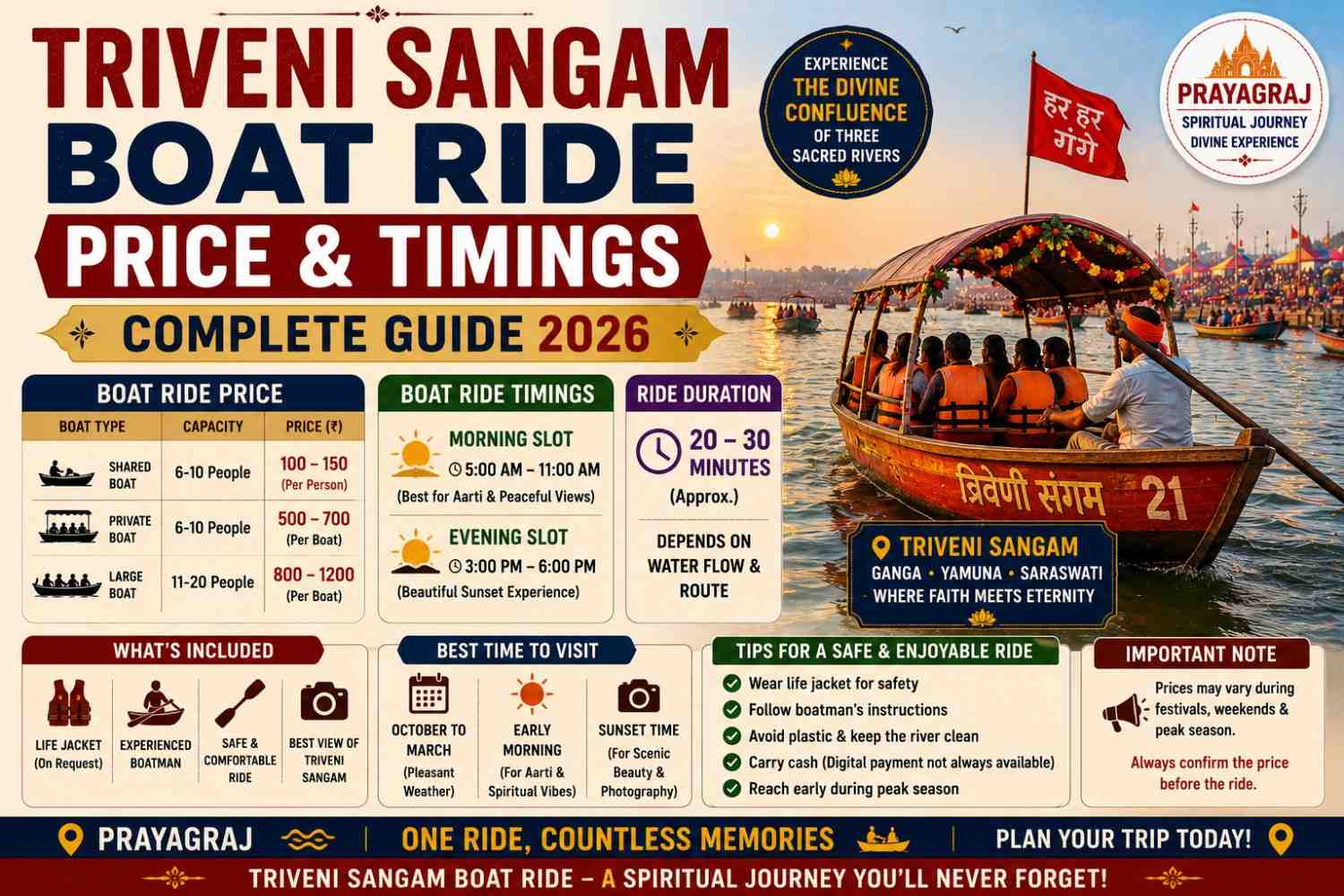 Triveni Sangam Boat Ride Price & Timings (Complete Guide 2026)