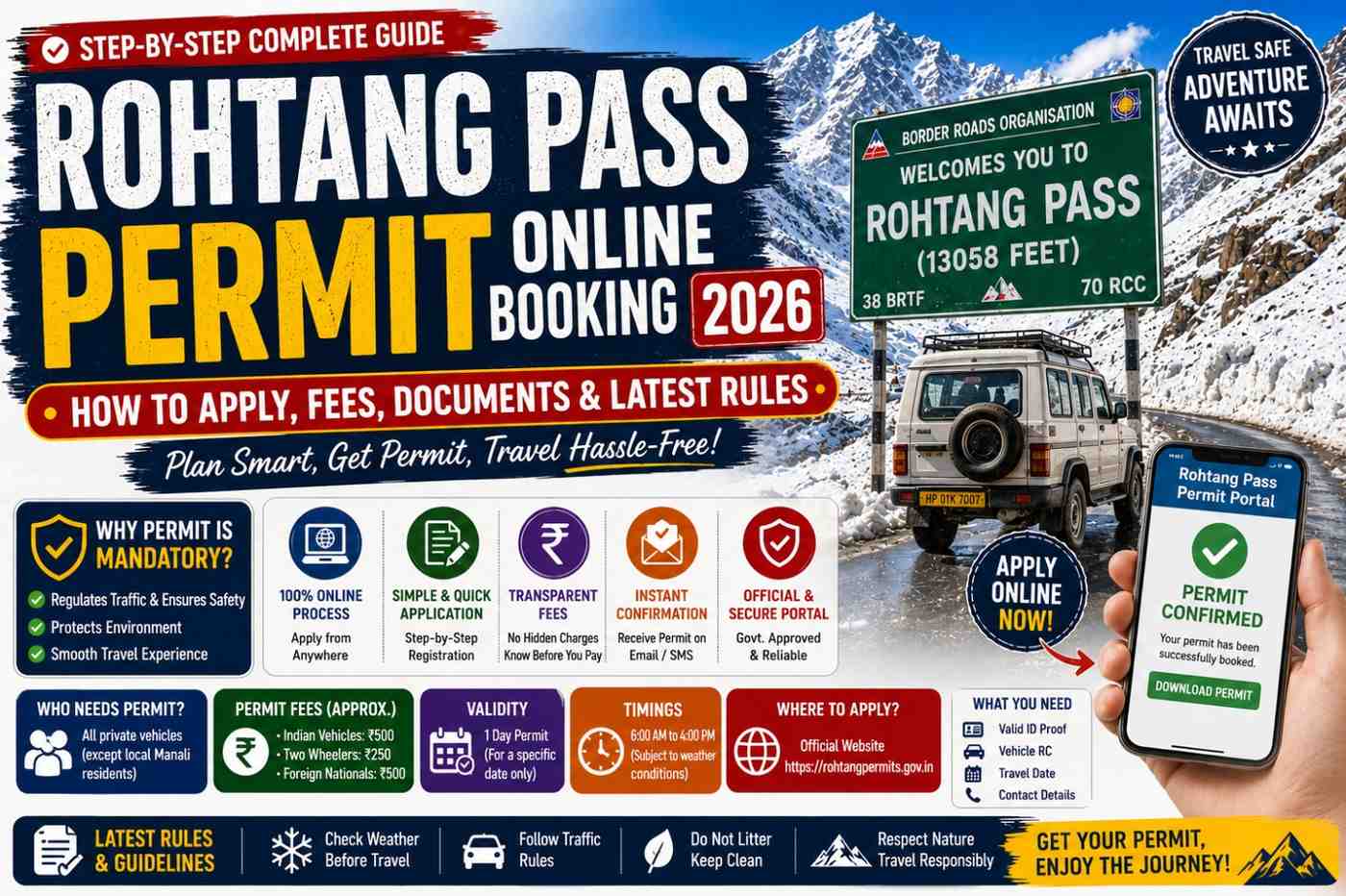 Rohtang Pass Permit Online Booking 2026: How to Apply, Fees, Documents & Latest Rules